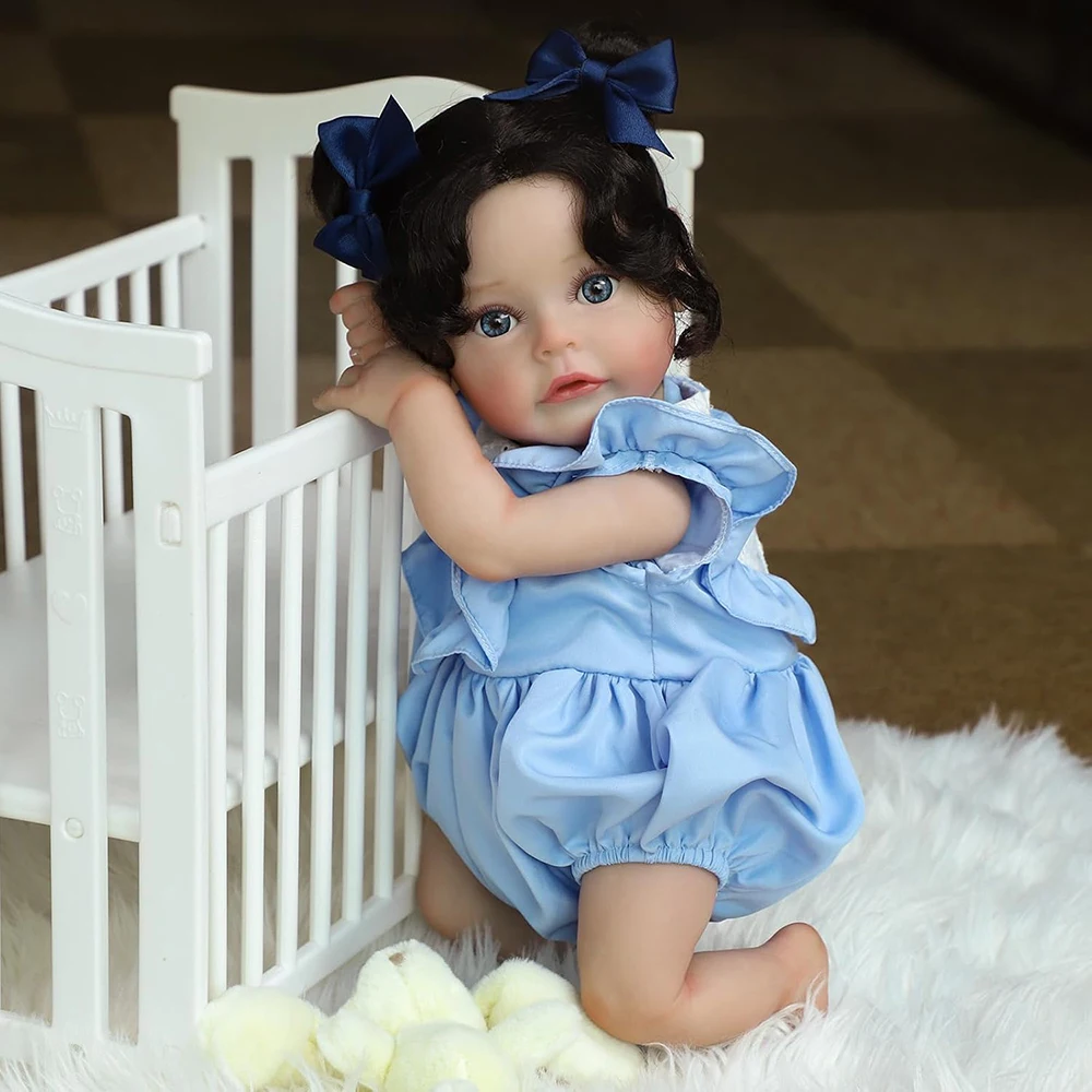 リアルなリボーンドール、48cmシリコン製新生児人形、女の子、本物のような塗装の静脈、植毛の長い髪、リアルな赤ちゃん、幼児のおもちゃギフト