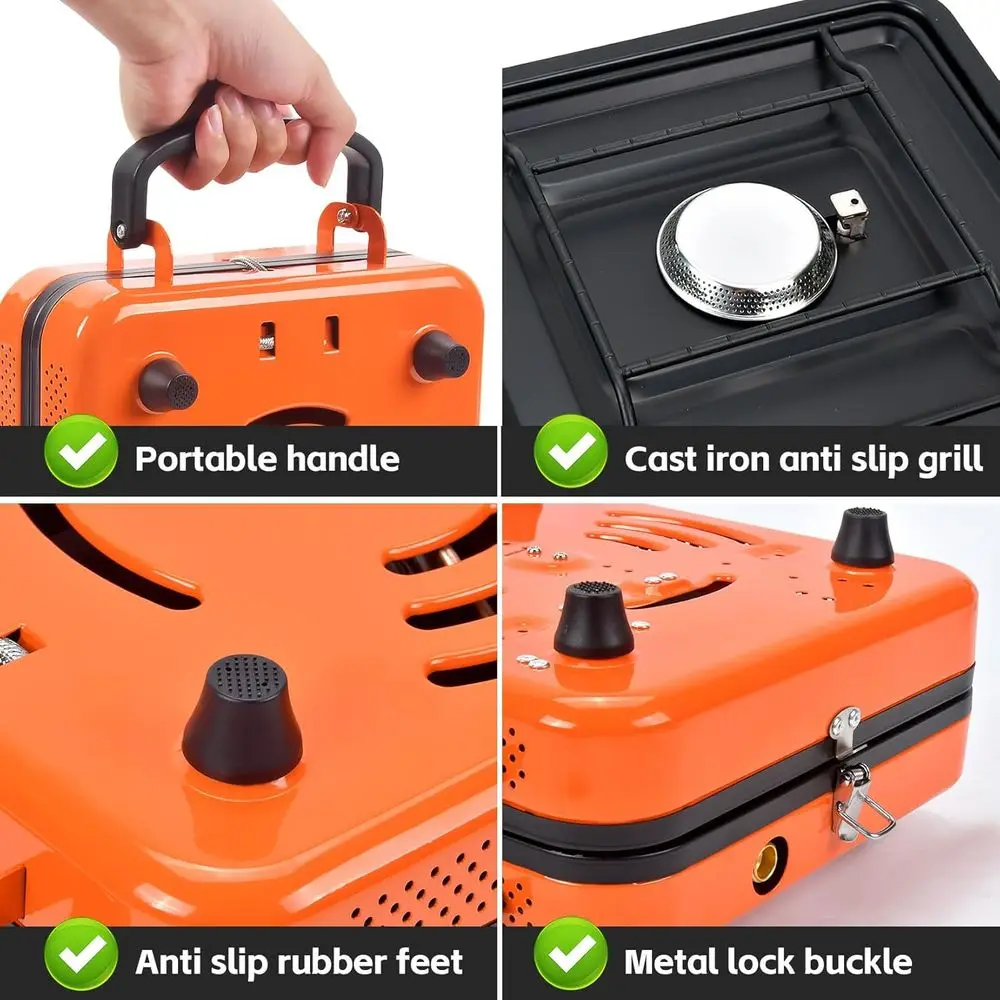 موقد للتخييم، 2 شعلة، 20000 وحدة حرارية بريطانية، موقد تخييم قابل للطي، موقد تخييم محمول من البروبان مع لهب قابل للتعديل، إشعال بيزو وC #4