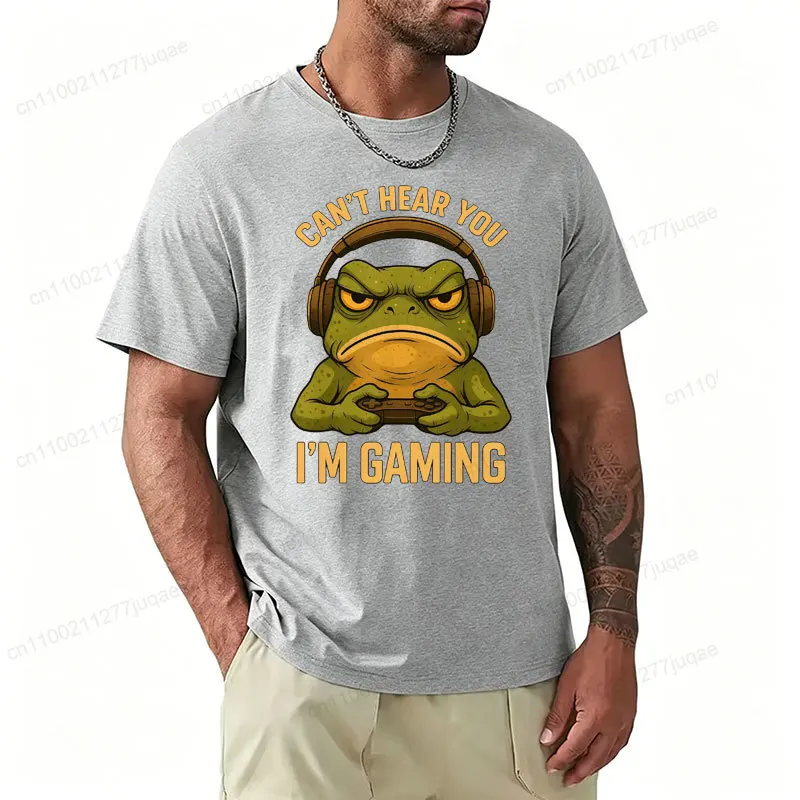 Can't Hear You I'm Gaming Frog Graphic T-Shirt Men Women Funny Gamer Frog with Headset Controller Tee Gaming Lover Casual Tops