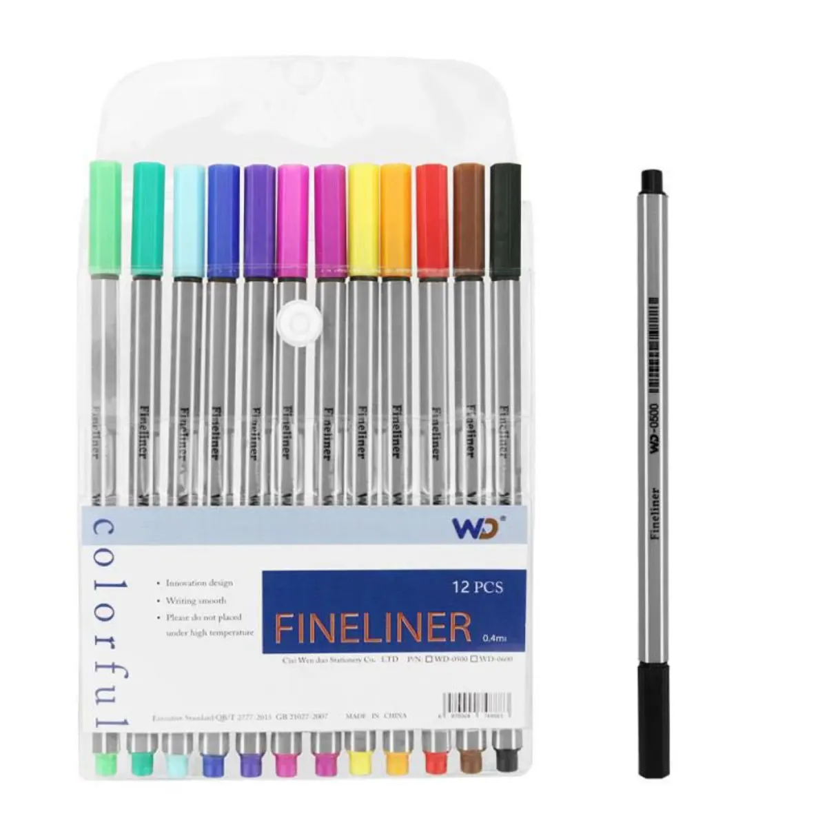 Kit with 12 Fine Line Pens Tip 0.4 Type