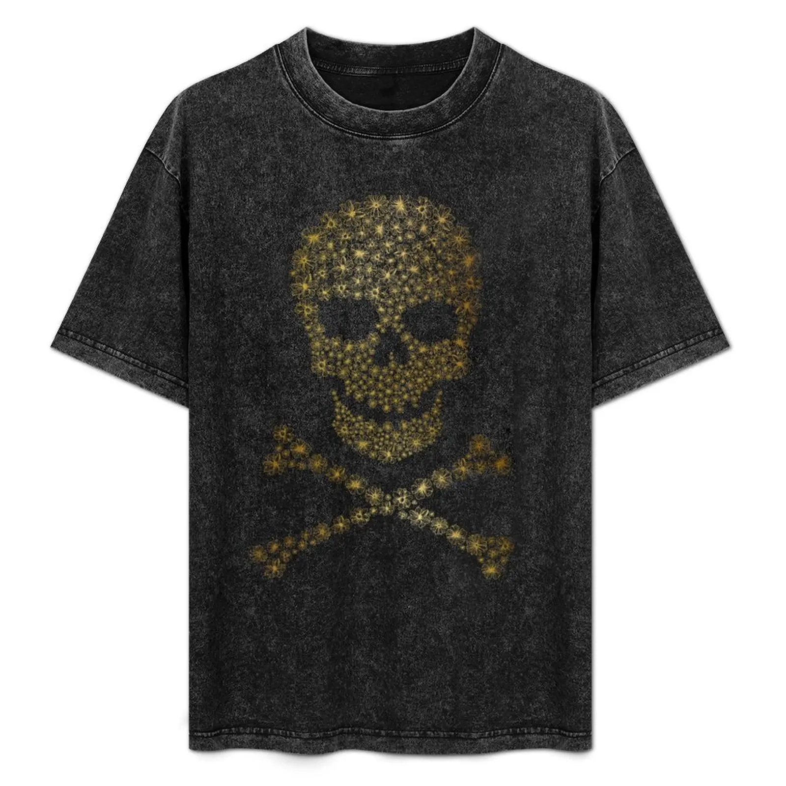 Skull and Crossbones - Gold Flowers T-Shirt anime t shirts cheap stuff oversized t shirt men