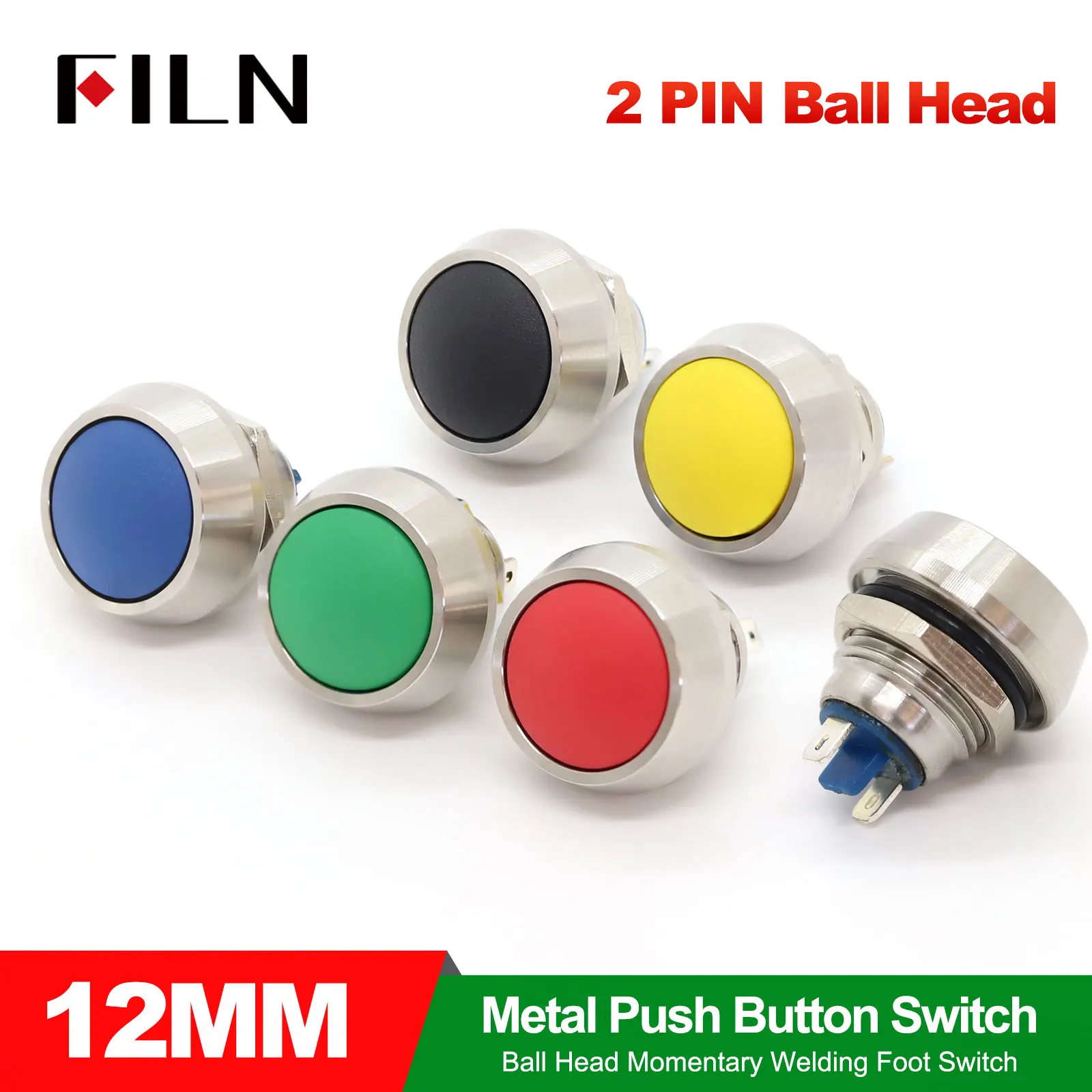 

5-Unit Set Mini Samll Push Button Stainless Steel Silver Shell Round Head Momentary Switch Waterproof Power Reset Non-locking