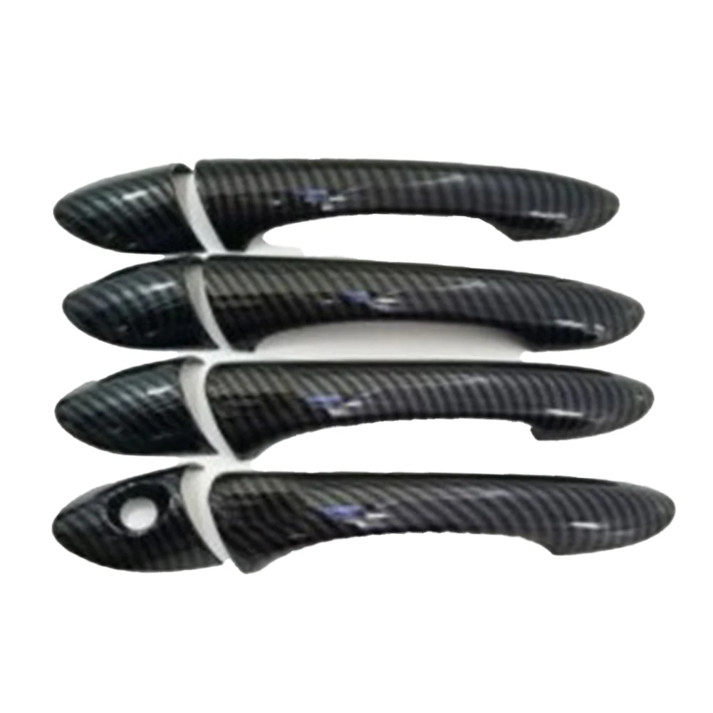 2011-2014 For Hyundai For Sonata Sedan Carbon Fiber Style Exterior Door Handle Covers Glossy Black ABS Plastic Set of 8 Trims