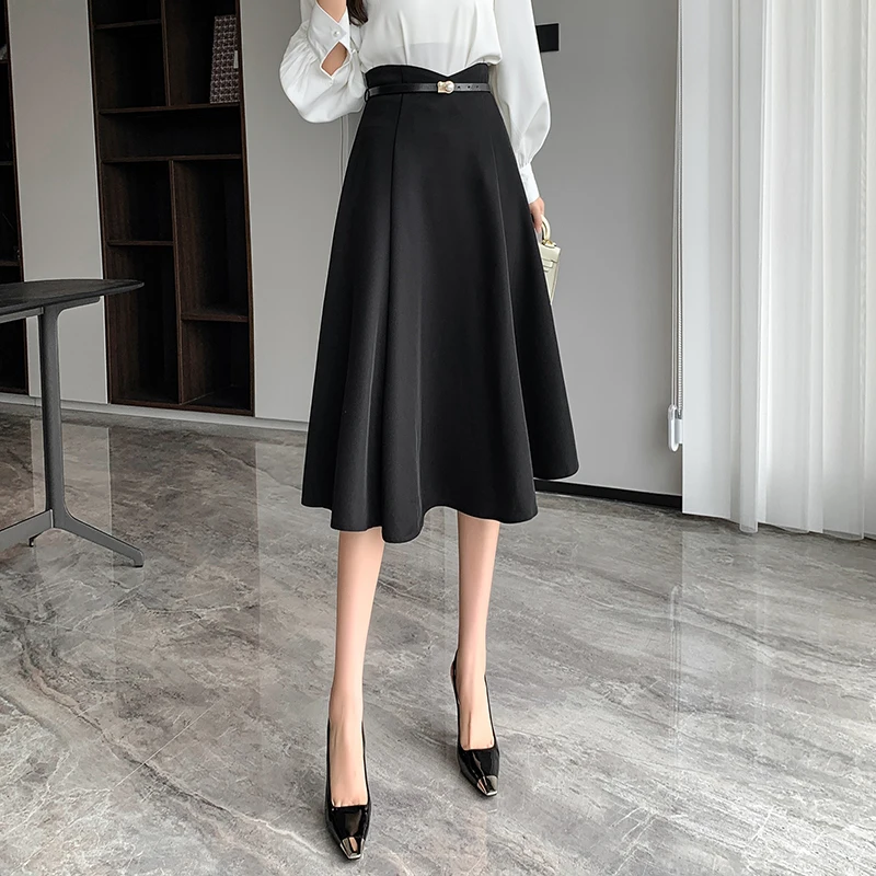 

Ladies Elegant Fashion Large Hem Pleated Long Black Skirt Women Clothes Girls Korean Skirts Chic Casual Faldas Largas BPy6402