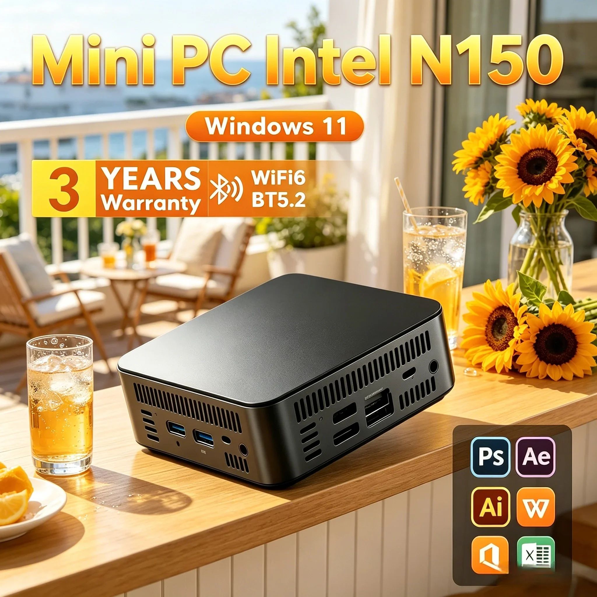 

Laptop N150 Compact Mini Desktop PC Durable Type-C Port Mini Host Powerful Performance Home Office Business Daily Use Computer