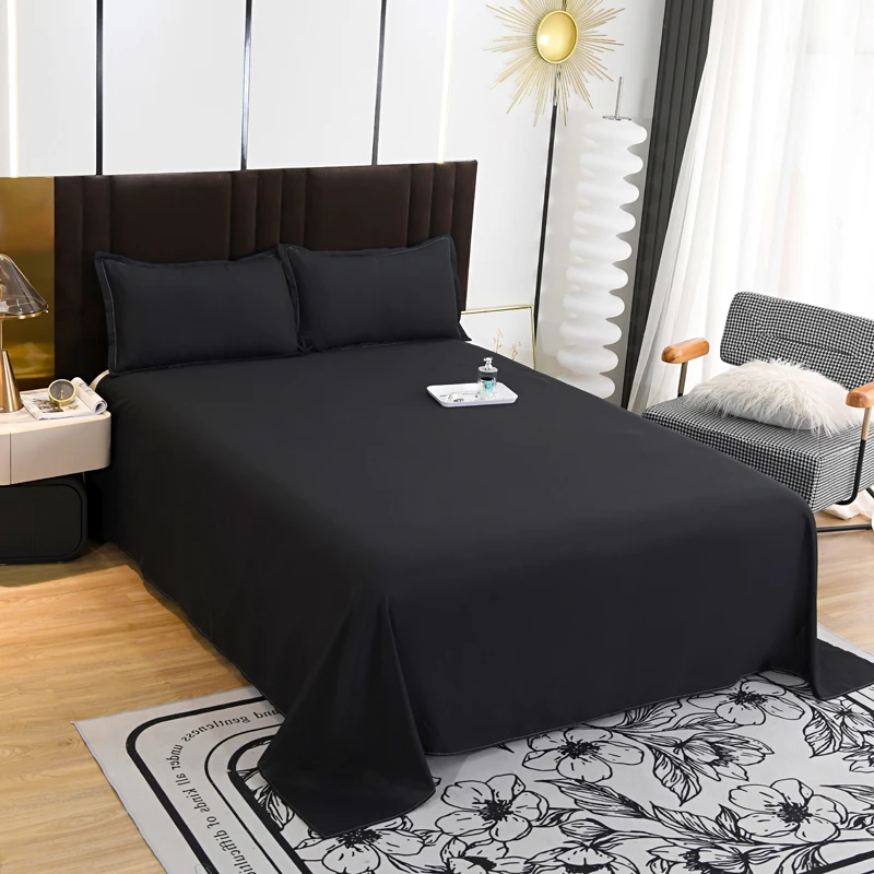 1 pc schwarze Farbe Bettlaken Queen/King Flach betttuch für Erwachsene haut freundliche einfarbig gewaschene Baumwoll bettwäsche постельное белье