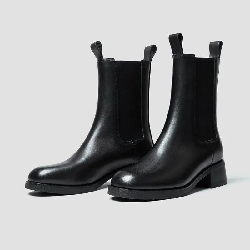 

Luxury Black Height Increasing Chimney Boots Men High Top Shoes Genuine Leather Square Toe Chelsea Work Boots Male Shoes