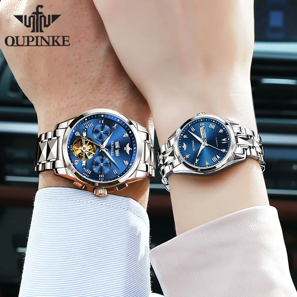 OUPINKE TOP Luxury Brand Couple Watches Pair for Men and Women Automatic Mechanical Lover's Watches Waterproof Couple Watch Set