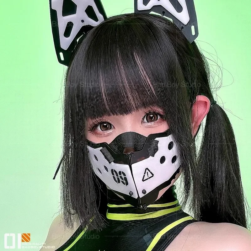 Jogo cyberpunk cosplay máscara orelhas de gato headwear acessórios feminino ficção científica mecânica mechs máscara mão armadura cosplay adereços dia das bruxas