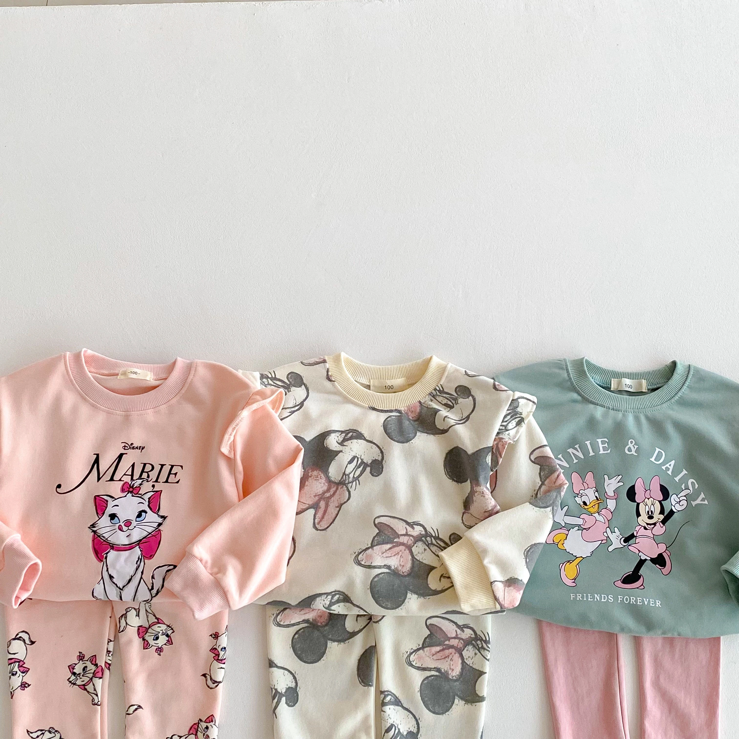 Sudadera de dibujos animados de Disney para niña, trajes de otoño, nueva ropa para niños, diseño Popular, Tops de manga larga + Pantalones, 2 unid/set