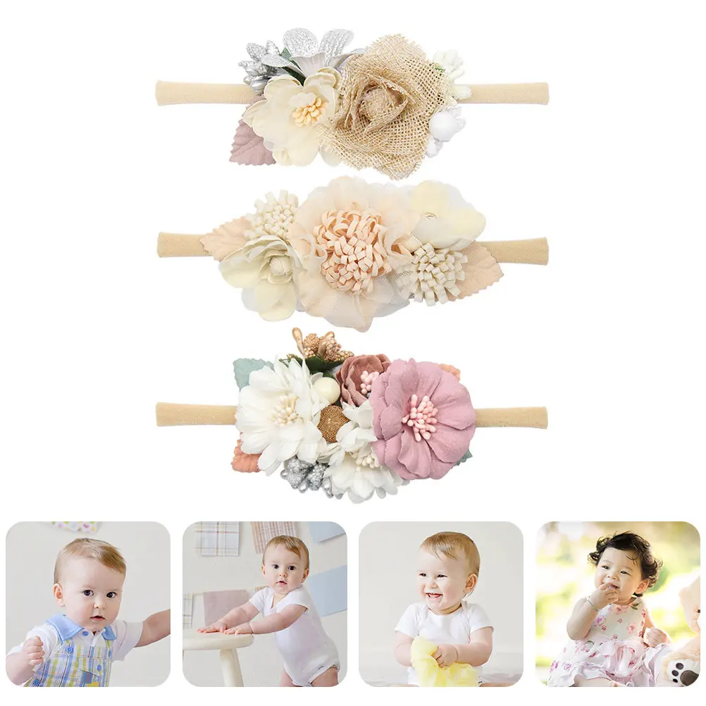 

Набор из 3 декоративных повязок для волос с цветами для младенцев, реквизит для фотосессий, украшение для волос с цветочным узором, аксессуары для вечеринок
