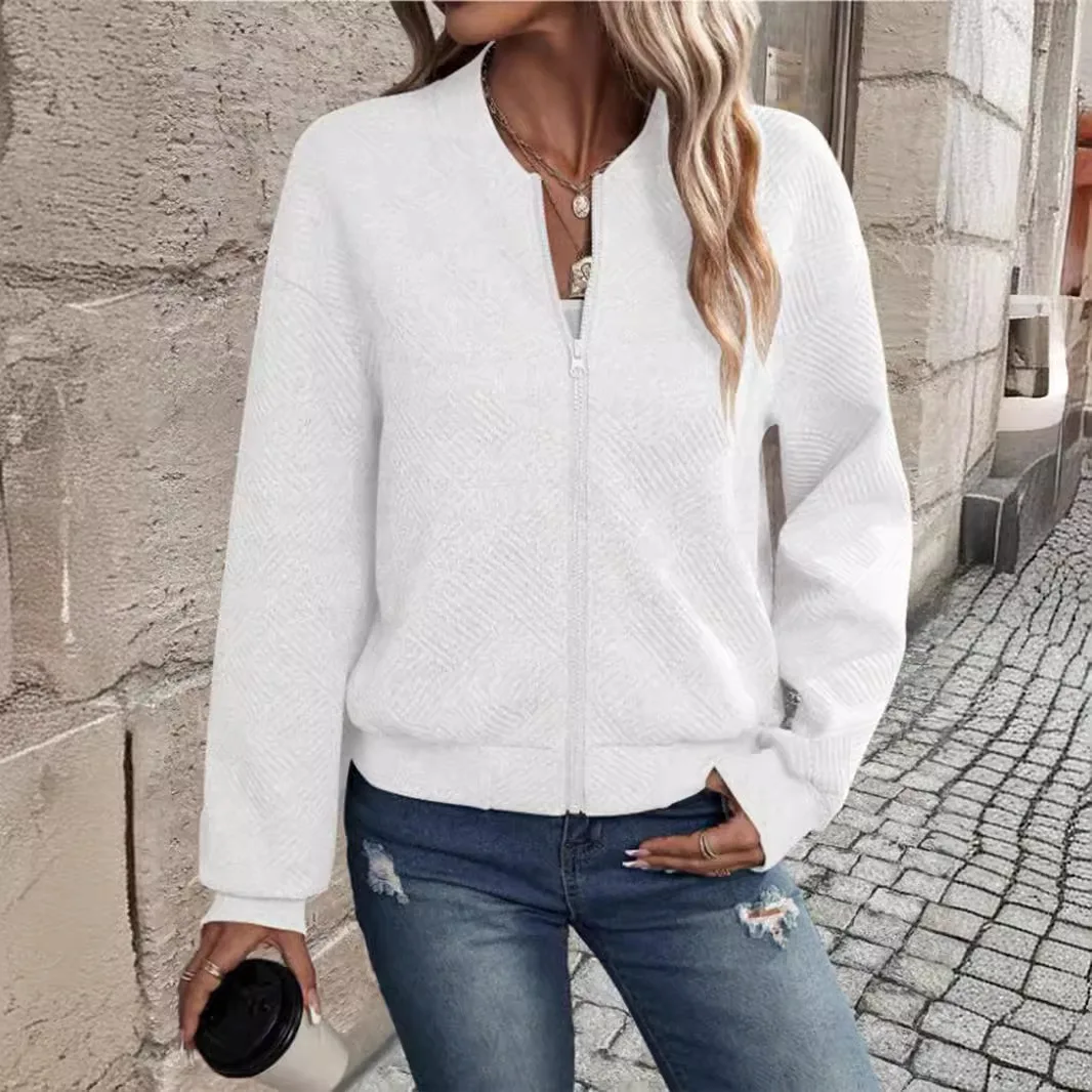 2024 independent cross-border European and American new fashionable solid color zipper jacket for women