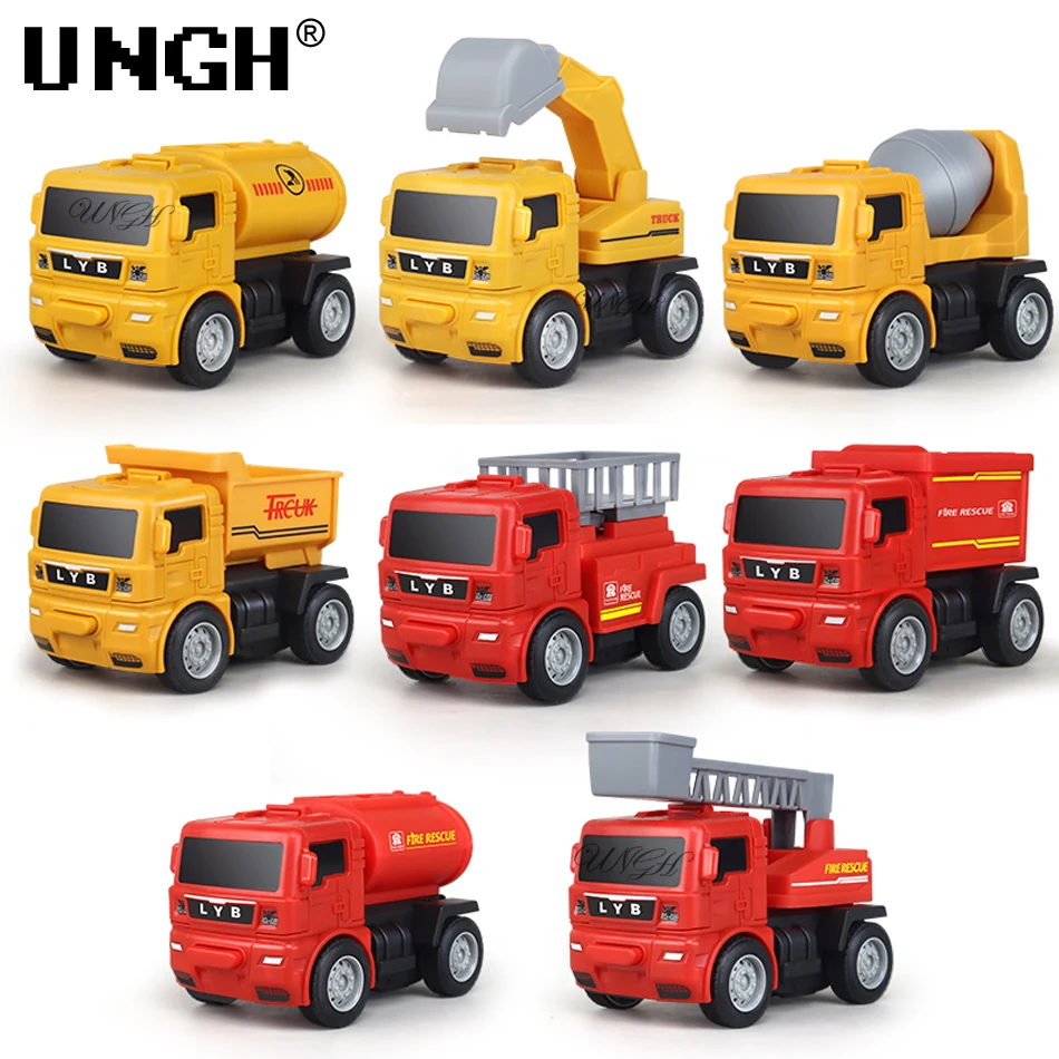 UNGH 15CM Deformation Robot Toys for Children Boy Transformation Car Engineering Crane Fire Fighting Inertial Truck Kids Gift