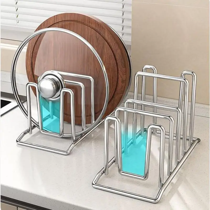 Solução de armazenamento de cozinha à prova de ferrugem pote tampa rack rack de aço inoxidável casa multifuncional tábua de cortar organizador