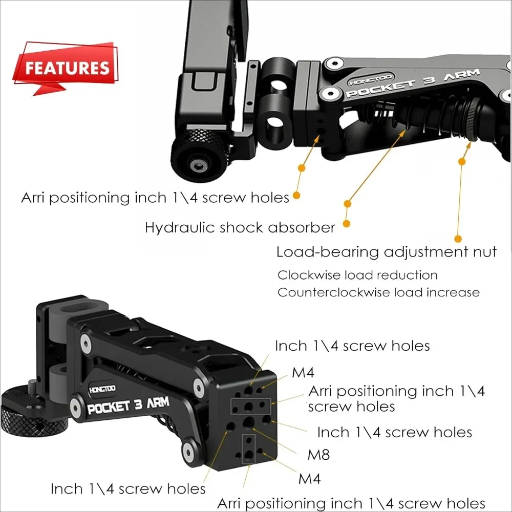 HONGTOO DJI Pocket 3 Car Mount Bracket Support Arm Z-axis Vibration Damper Shock Absorber Arm for DJI POCKET Osmo Gopro Camera