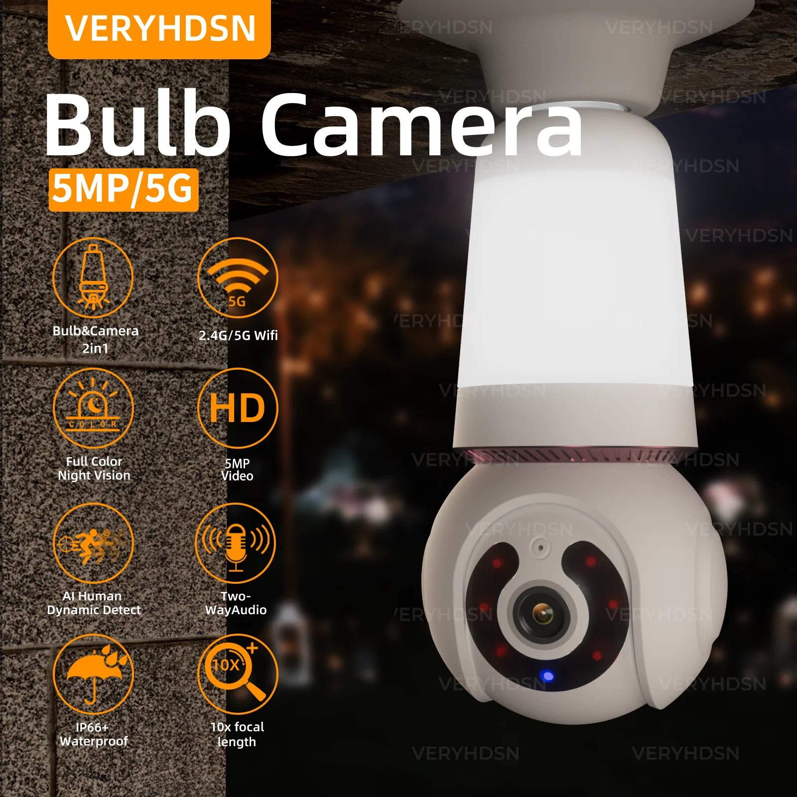 감시 카메라 CCTV PTZ 스마트 보안 추적 양방향 오디오 야간 투시경, 10X 디지털 줌, 5MP 5G 전구 카메라, 와이파이 1/4 개