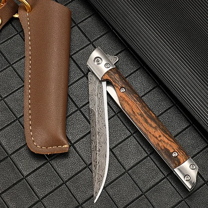 Damascus pattern folding knife multipurpose outdoor camping quick opening knife stainless steel carry high hardness folding knif