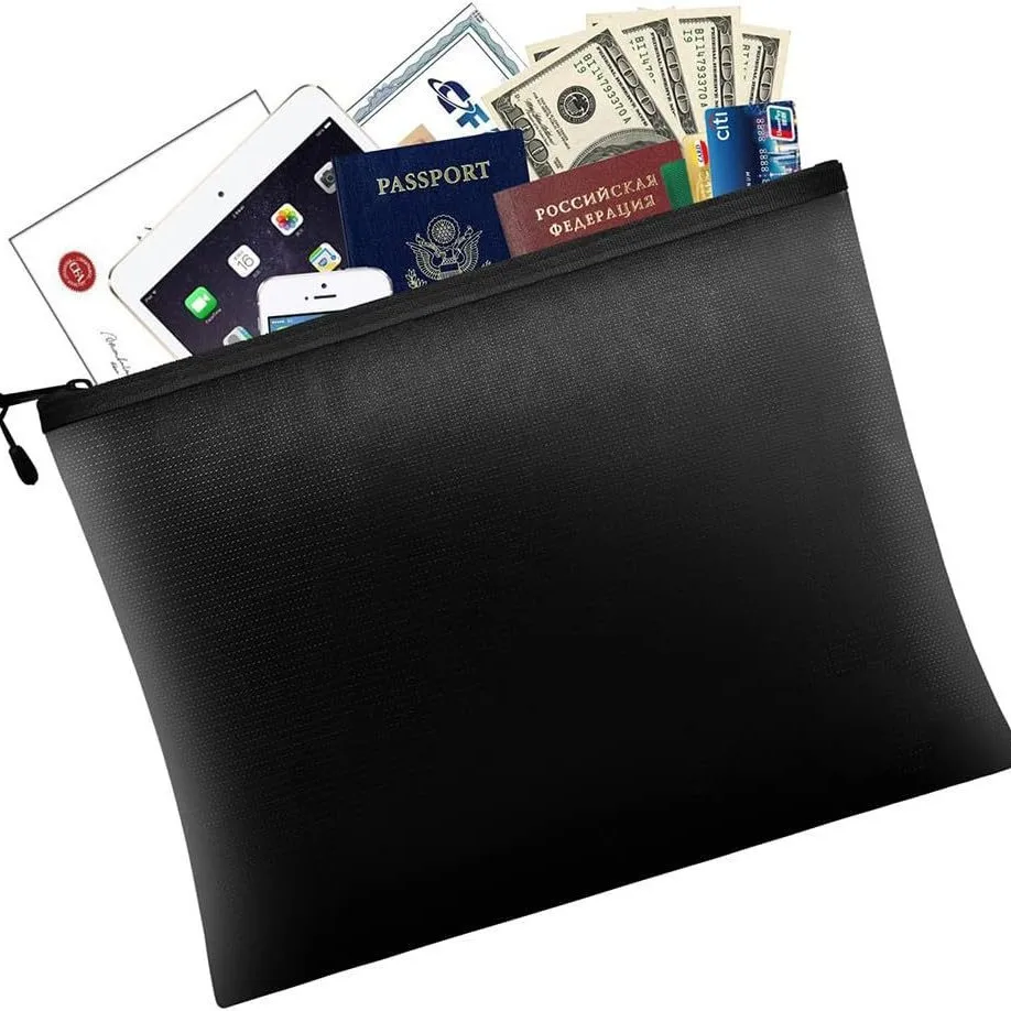 Fireproof Document Bag Waterproof Money Bags Fire Safe Storage Pouch with Zipper Cash File Envelope Holder for Home Office
