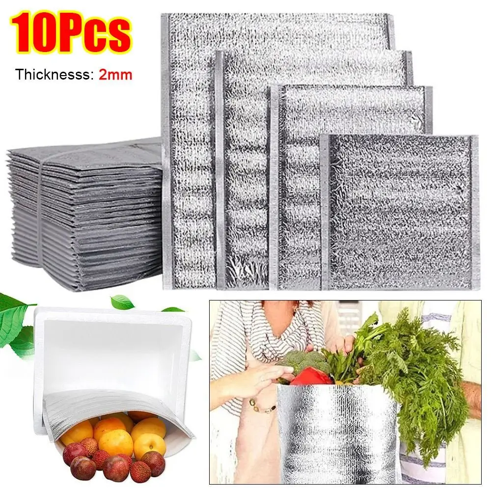 10Pcs/Pack Ice Cold Warm Aluminum Foil Bag Delivery Carrier Food Thermal Insulation Bag Packing 2mm Cooler Bag Drink Storage