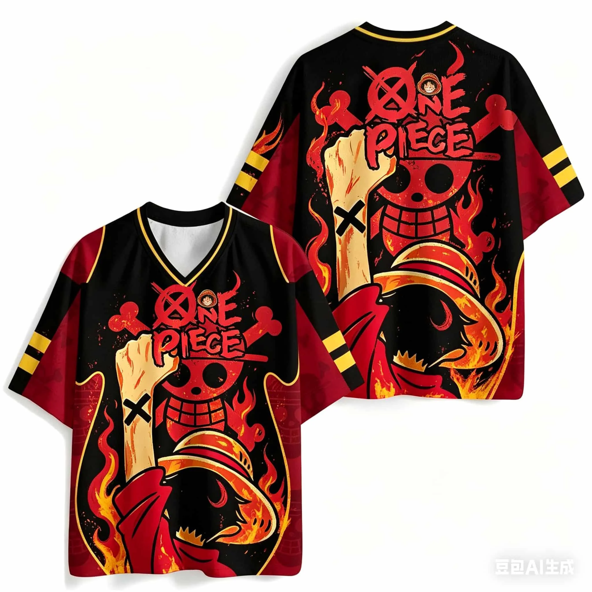One Piece Vintage Anime Over Fußballtrikot für Kinder, Jungen und Mädchen, schnell trocknend, atmungsaktiv, für Spiel und Training, Fan-Sport, kurzärmelige Oberteile – Detail 5