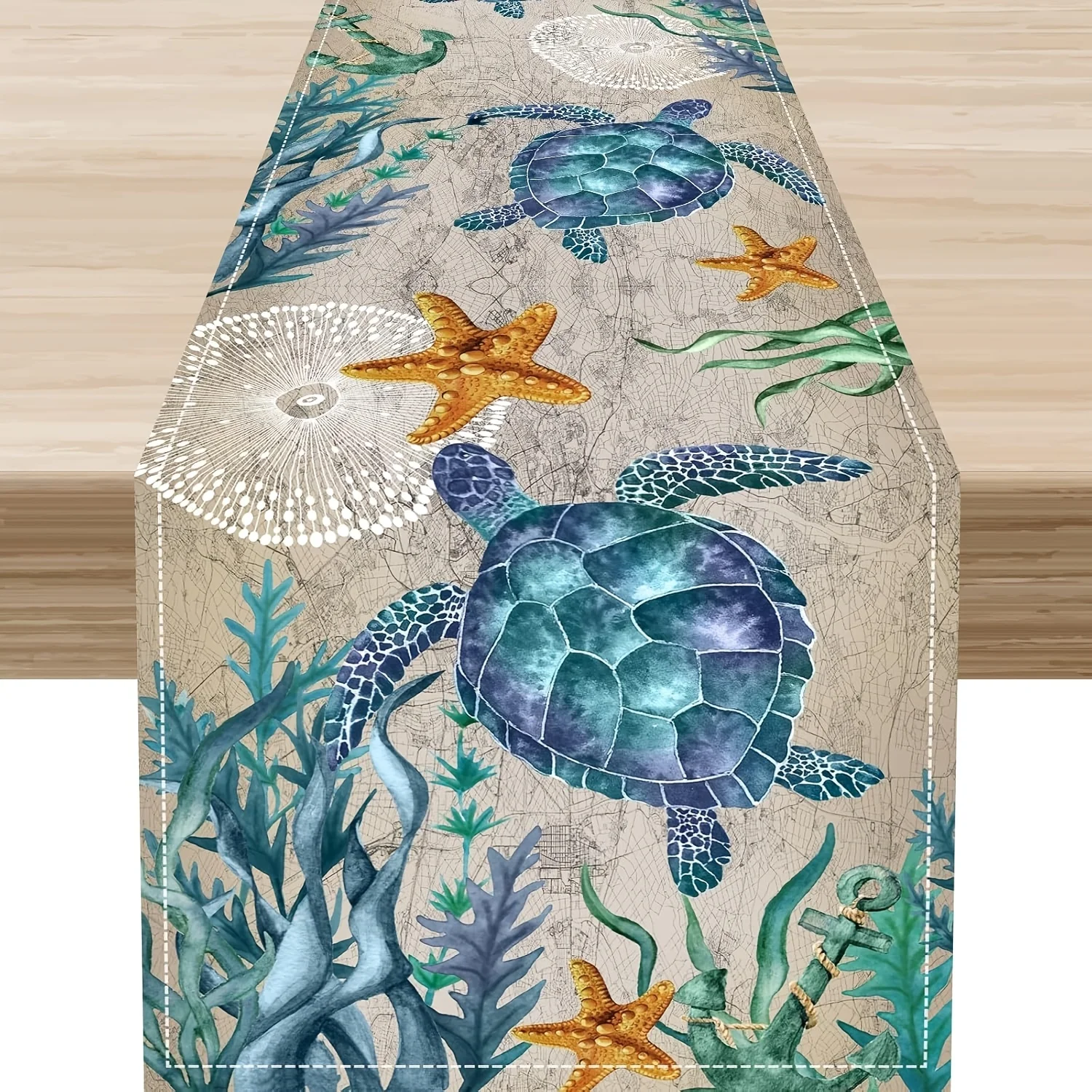 Nautical Coastal Theme, Underwater Ocean Animals Design for Dining & Kitchen Decor, Perfect for Family Dinners and Holiday Parti