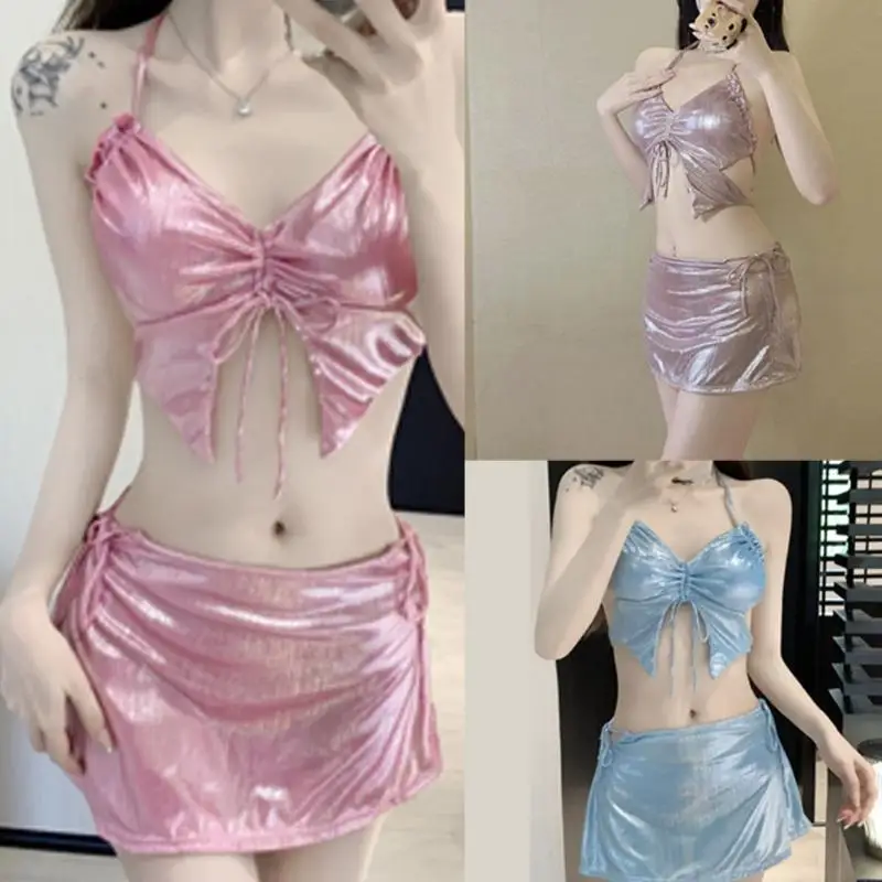 

N7YF Three Pieces Split Swimsuit for Women Halter Bikinis Set Butterfly Bathing Suit