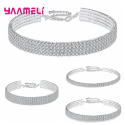 Shining Rhinestone 4 Styles Collar Choker 925 Silver Needle Iced Out Crystal Necklace Charms Statement Luxury Neck Jewelry