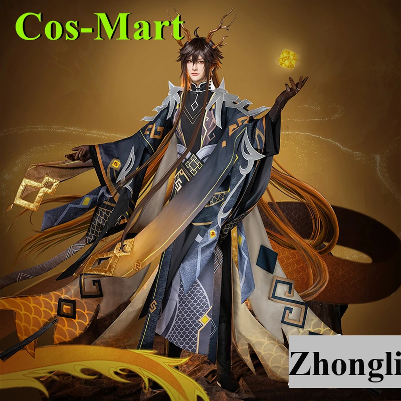 Cos-Mart Game Genshin Impact Zhongli Cosplay Costume Ancient Costume Handsome Uniform Full Set Activity Party Role Play Clothing