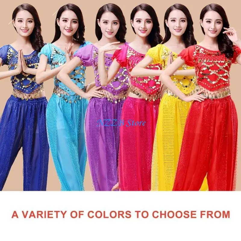 

T21F 2Pieces Belly Dance Costume Set Top Lantern Pants Set Halloween Costume