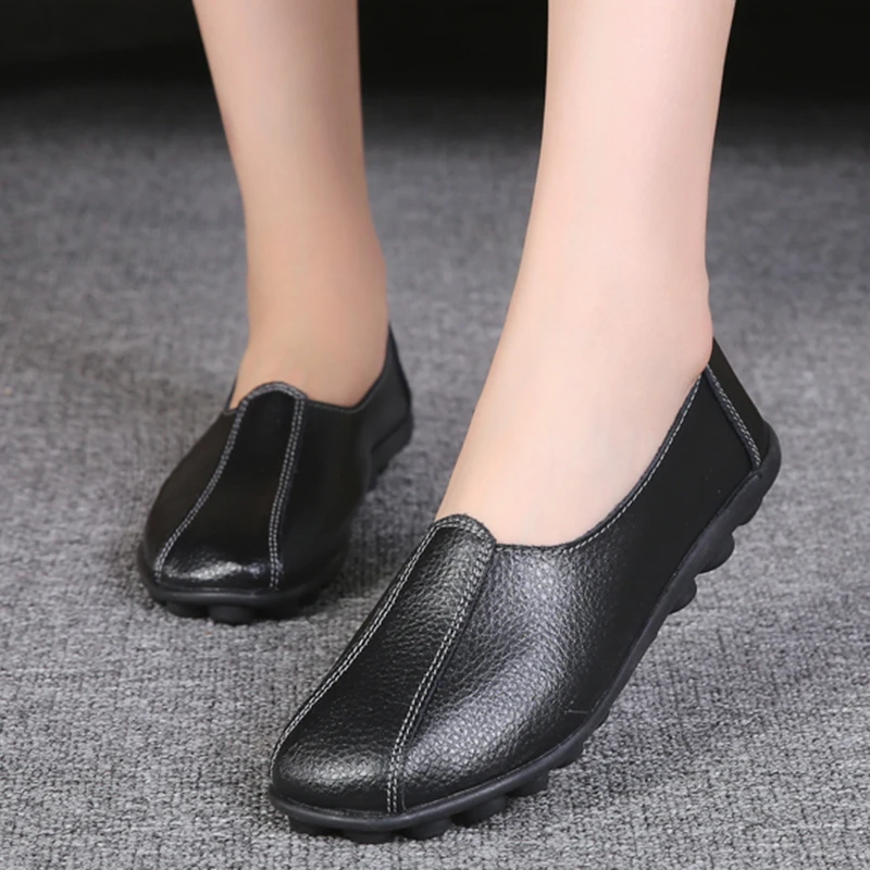 2023 New Spring Women Flat Shoes Genuine Leather Ladies Casual Shoes Comfortable Mocasines Shoes Female Slip on Loafers Size 42