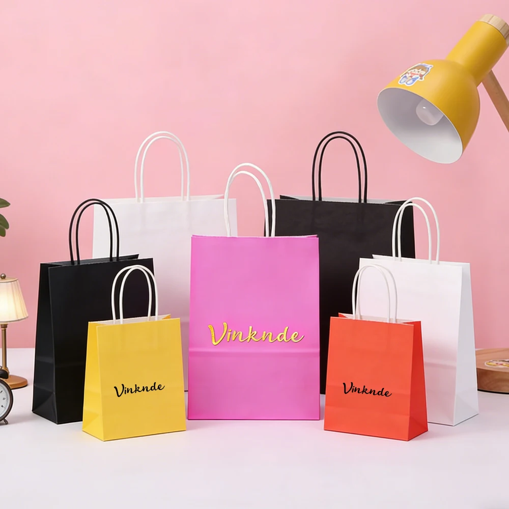 

100Pcs Recyclable Custom Paper Gift Bag with Handle Luxury Kraft Shopping Bags for Clothing Jewelry Bakery and Retail Stores