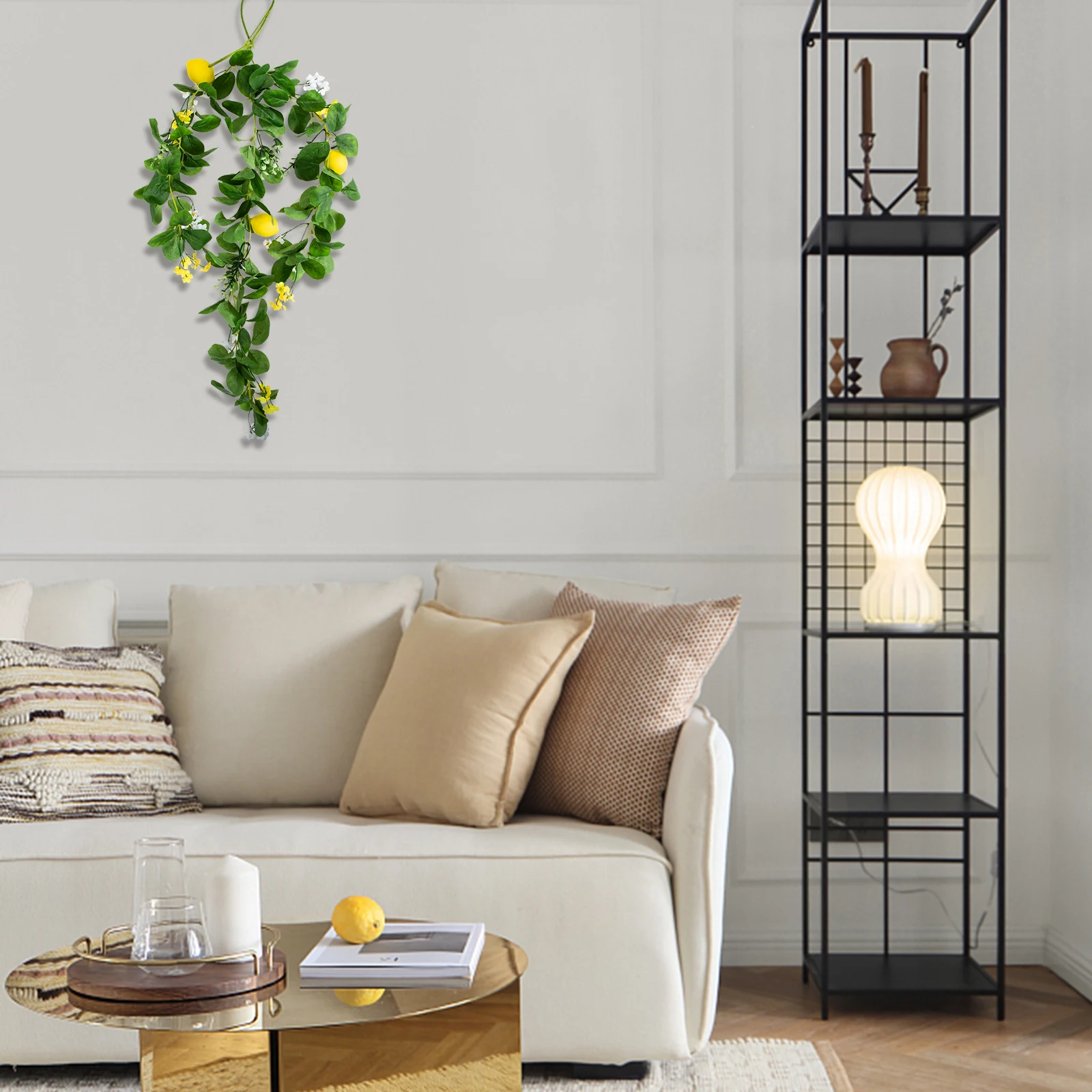 

Artificial Plant Bright Color Lemon Decor Simulation Rattan Greenery Hanging Yellow Plastic Wreath Wall Swag Fruit
