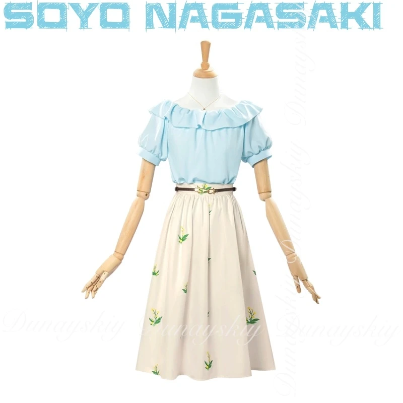 حلم بانج! أنيمي سيو ناجاساكي كوسبلاي مايجو!!!!! لاعب الجهير مع شعر مستعار بني مع فستان أزرق علوي بيج زي تنكري بدلة كاملة #6