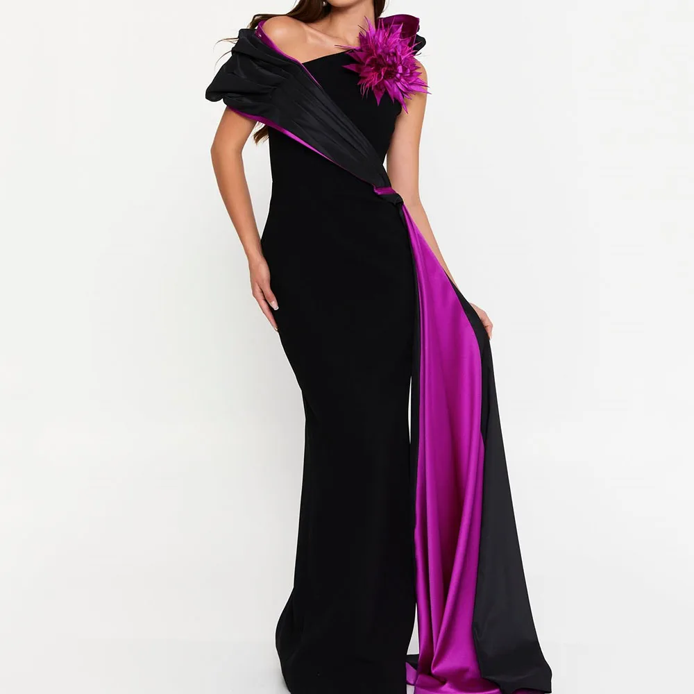 

Customized A-Line Prom Dresses Floor-Legnth V-Neck Sleeveless Evening Gown Fashion Flowers Pleat Simple Draped Party Gown
