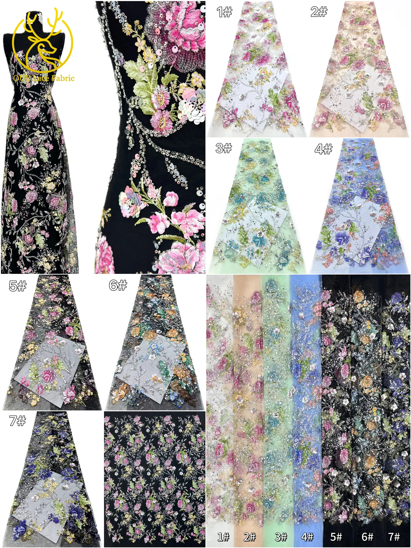 Elegante DIY handgemachte Stickerei-Blumenspitze, afrikanische Perlen-Spitze, französische Pailletten-Tüllspitze für Hochzeitskleid-Design – Detail 4