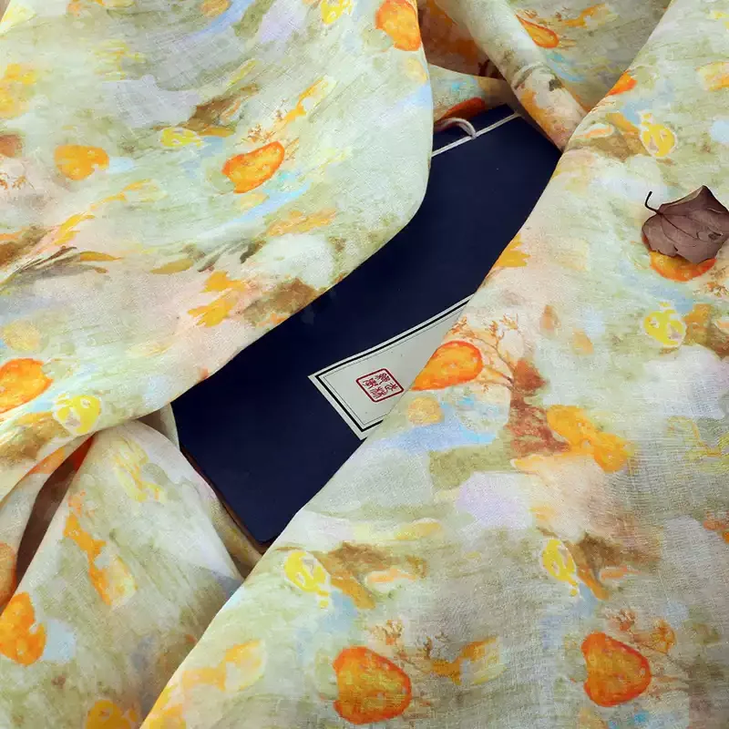 

Yellow printed pure ramie fabric, used for making high-end summer clothing fabrics.