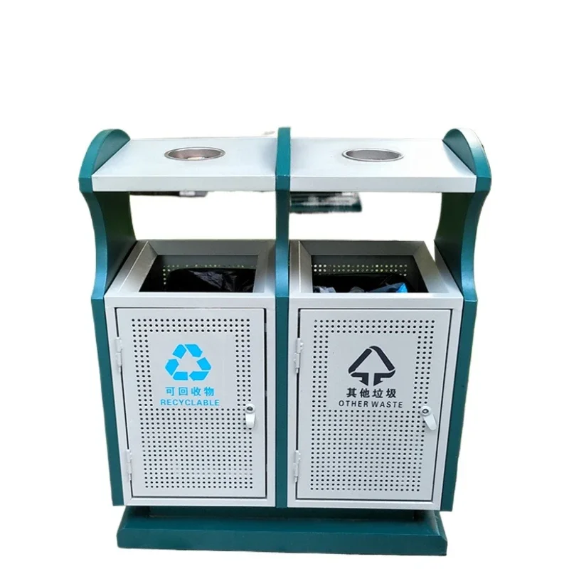 Durable Design Outdoor Trash Bin 2-classification Integrated Recycling Trash Can Ashtray Garbage Can Box for Pathways Outside