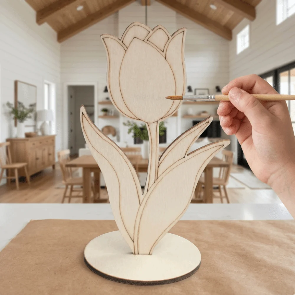 10 PCS DIY Wooden Flower Ornament Funny Decoration Tulip Painting Crafts Parent-child Interaction Creative Wooden Rose Chips