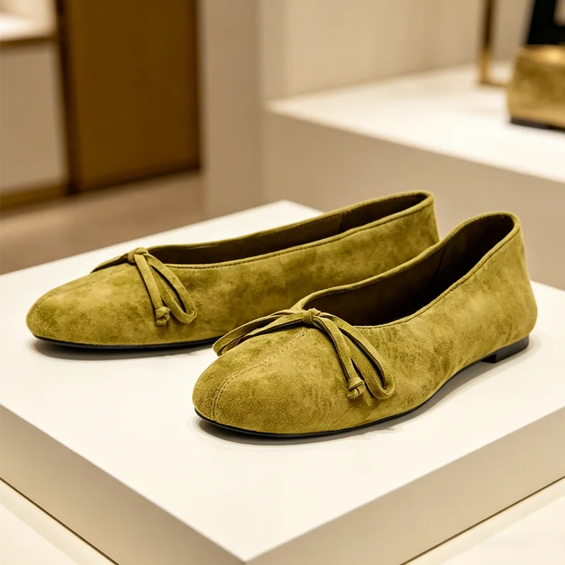 

Butterfly Knot Detail Faux Suede Ballet Flats Women Light Comfortable Mary Jane Shoes for Ladies Luxury Designer Loafers Sneaker