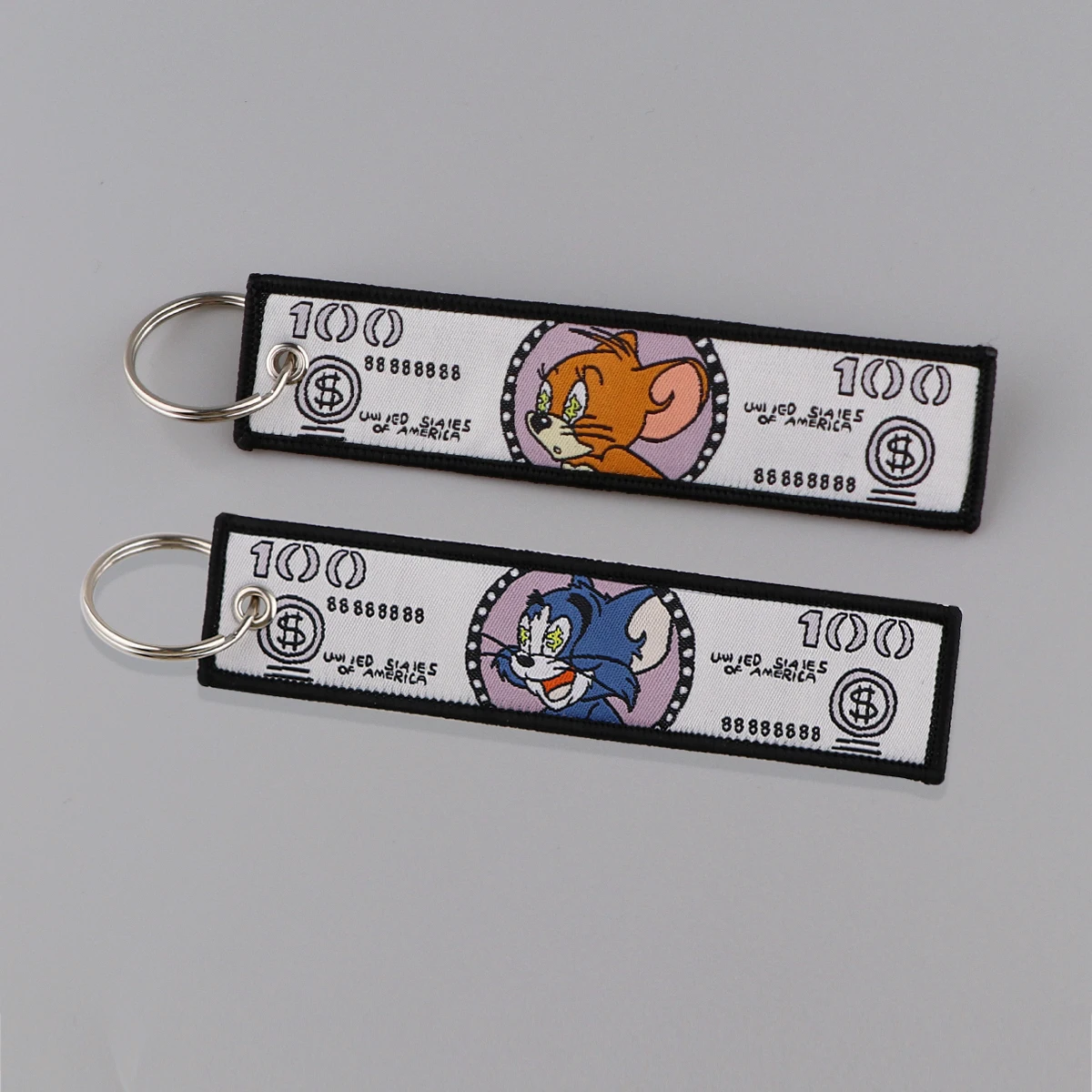 Porte-clés de voiture de dessin animé amusant, étiquette de jet, porte-clés brodés de chat et de souris, porte-clés décoratifs animés, cadeaux pour chia, 1PC