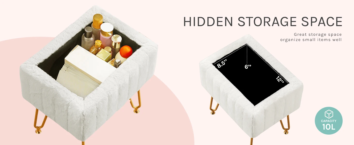 Minimalist Japandi velvet vanity stool storage setup