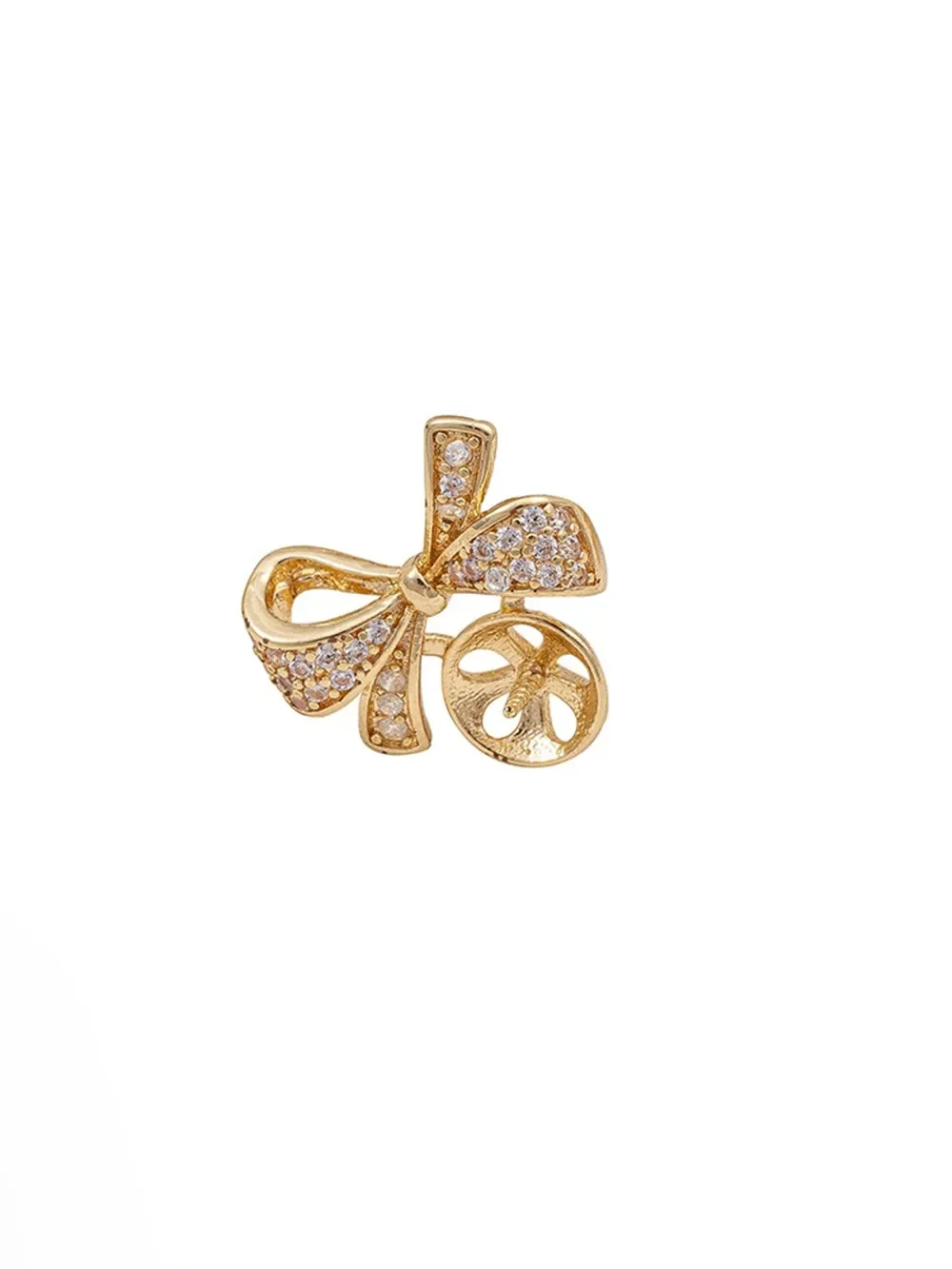 Color Preservation 14K Gold Gold Zircon Bow Half Hole Pearl Bracket Earrings 925 Silver Needle Diy Earrings Materials