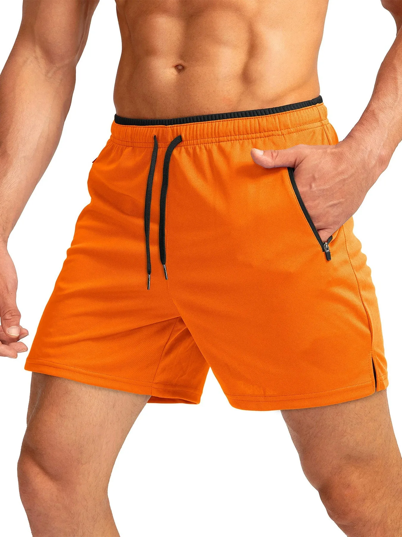

Men's quick-dry fitness shorts with zippered pockets, breathable mesh sports running shorts, summer fitness sportswear, jogging