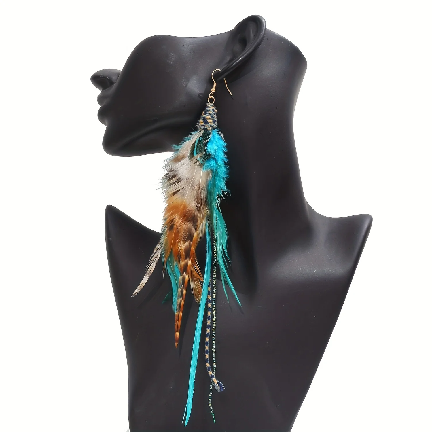 1-piece fashionable Bohemian ethnic style feather earrings with exquisite tassel beads suitable for girls and women\'s earrings