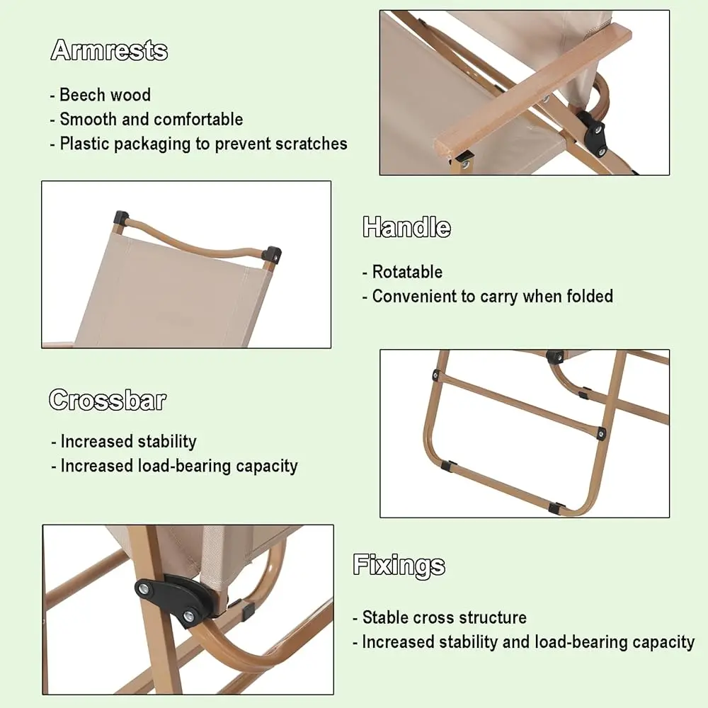2 Pa klappbare Campingstühle für Erwachsene, tragbarer Strandstuhl für den Außenbereich, faltbar, Outdoor-Campingstühle mit Metallrahmen aus Holz