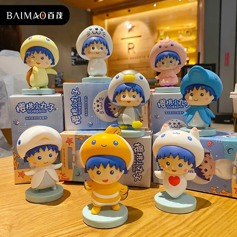 Chibi Maruko-chan Ocean series Blind Random Box Boys Ornaments Figures Surprise Box Car Home Decor Figuines Dolls for Girls Gift