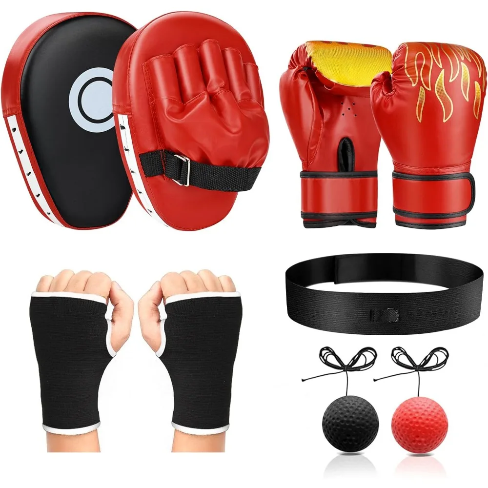

Kids Boxing Training Set with Gloves Mitts Wraps Reflex Ball for MMA Karate Muay Thai