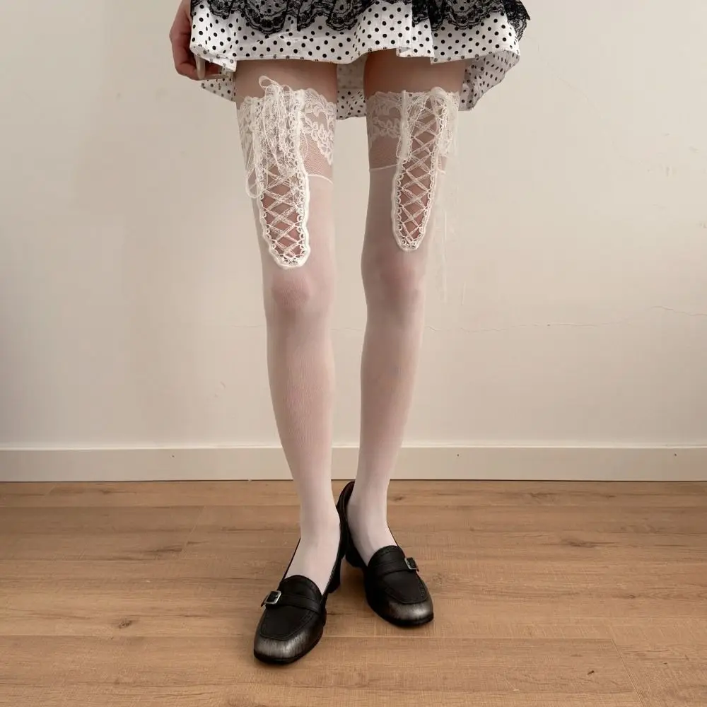 Vintage Lace Tie Stockings Princess Dress Lolita Doll Ballet Style Over The Knee Socks Retro French Sweet Skirt Stockings Gift