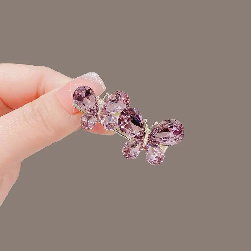 

Super Fairy Purple Crystal Butterfly Hair Clip Duckbill Clip High-end Small Side Bangs Clip Alloy Hairpin Women's Headwear