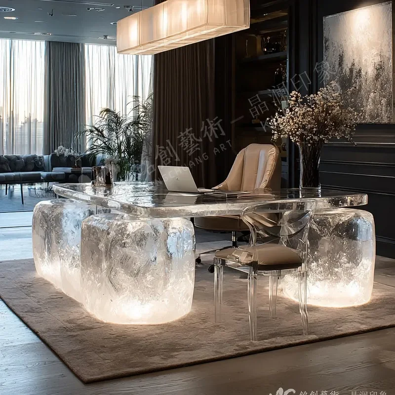 Custom Transparent Resin Desk Modern Nordic Writing Table for Living Room Dining Study Computer Workstation Home Office